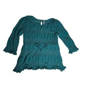 Free People Fire Island Crochet Knit Shirt Emerald Green Women’s Size Large